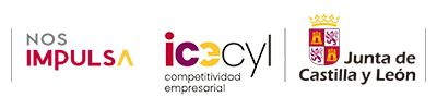 logotipo origen y publicidad subvención de Nos Impulsa, ICECYL y Junta de Castilla y León para Puertas JEYMA de Íscar, en Valladolid